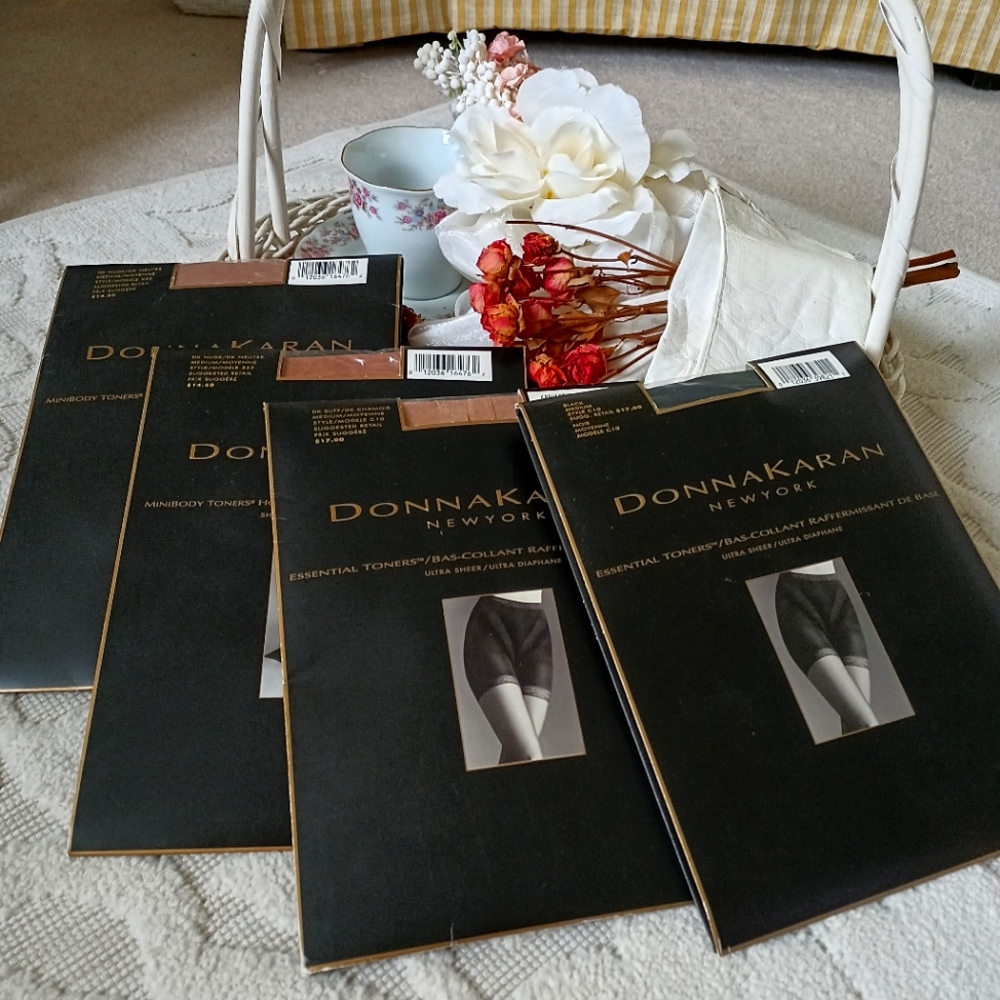 VTG 1997 "DONNA KARAN" ESSENTIAL TONERS AND MINI BODY TONERS. FOUR PAIRS SZ MED.